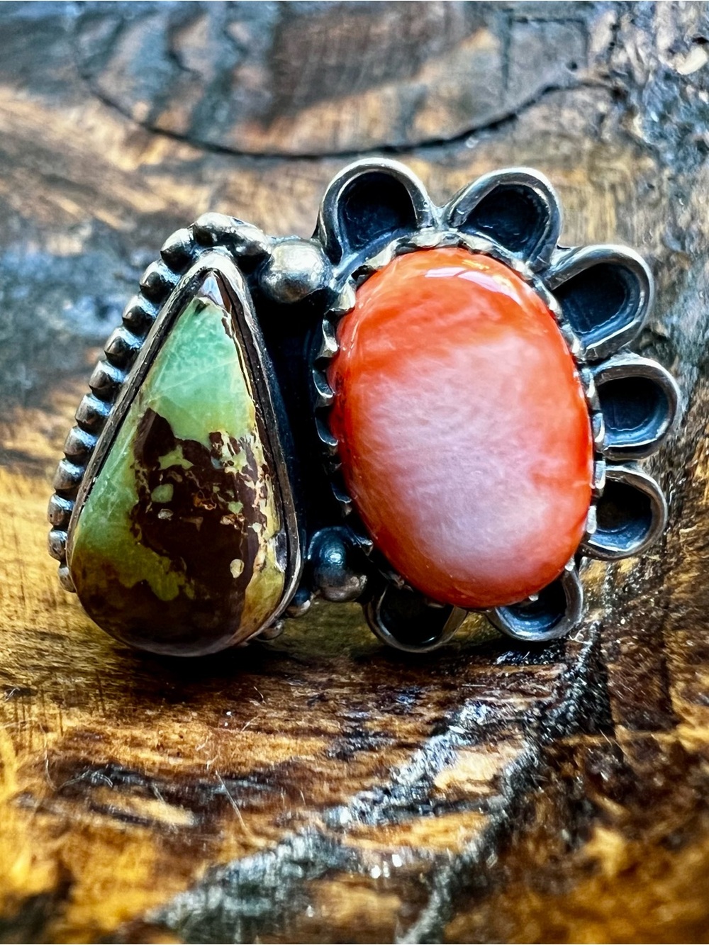 925 Sterling Silver Kingman Turquoise Spiny Oyster Ring Size 7